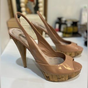 Miu Miu bamboo platform patent leather heels